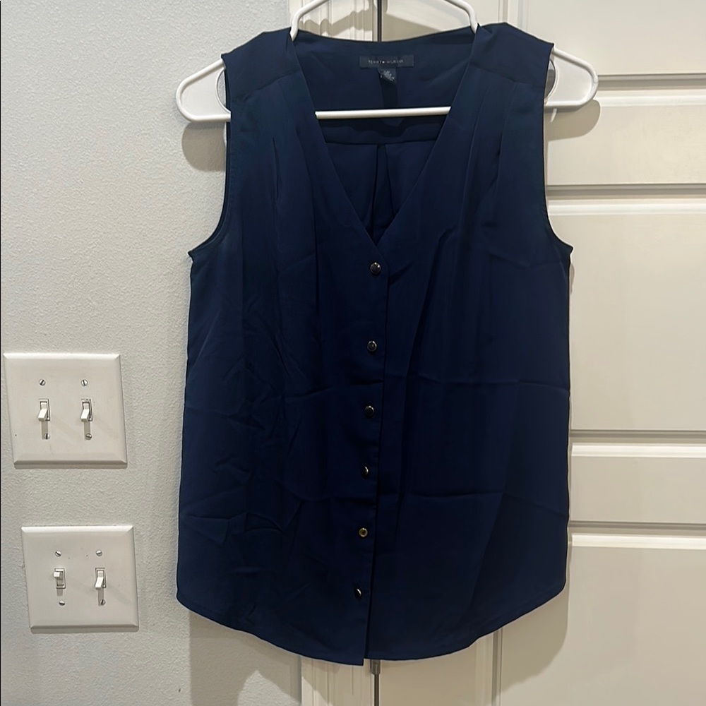 Tommy Hilfiger Navy Button-Down Blouse